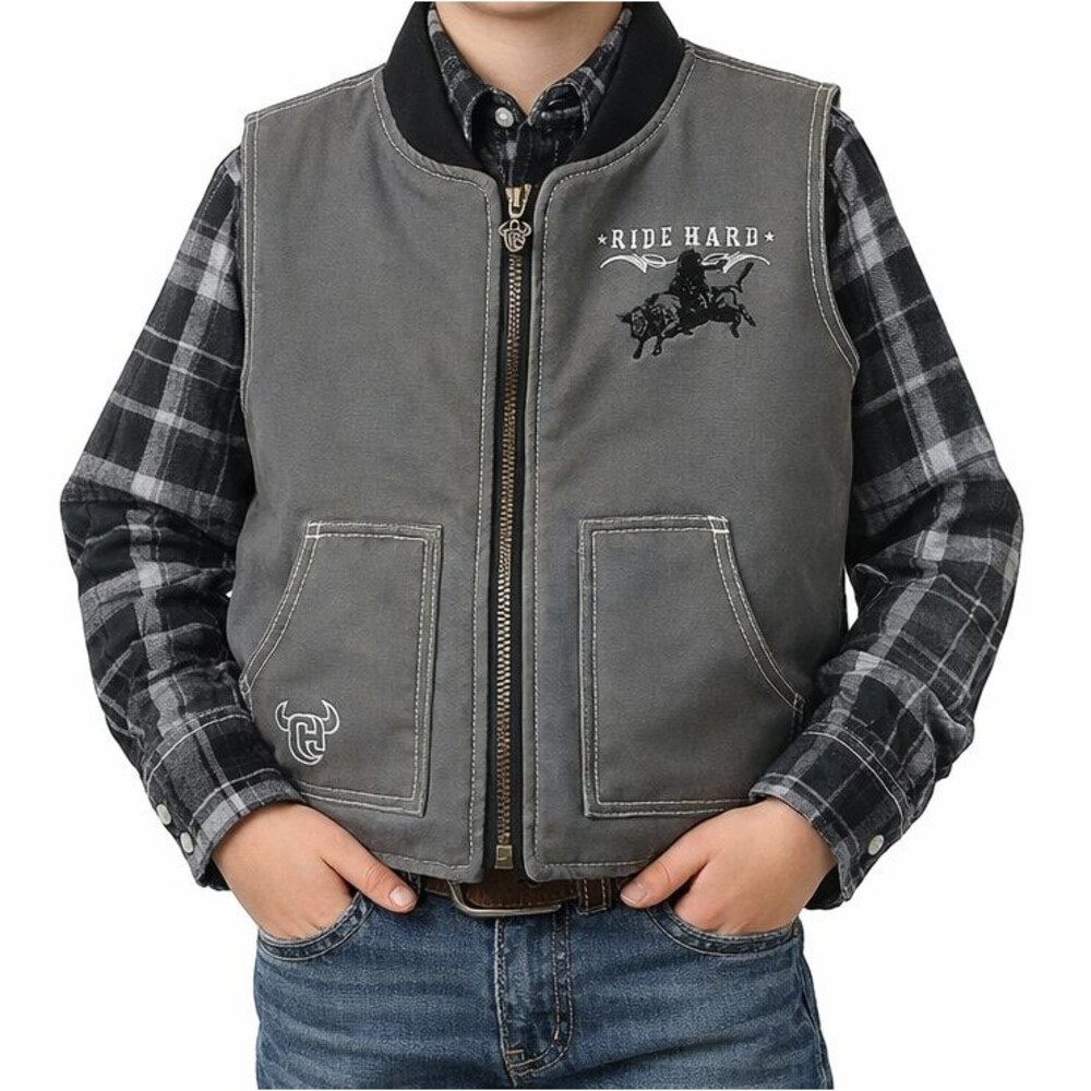 Cowboy Hardware Canvas Vest Boys Large Ride Hard Official Rodeo Gear Embroidery